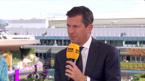 Tim Henman at Wimbledon for the BBC 2026