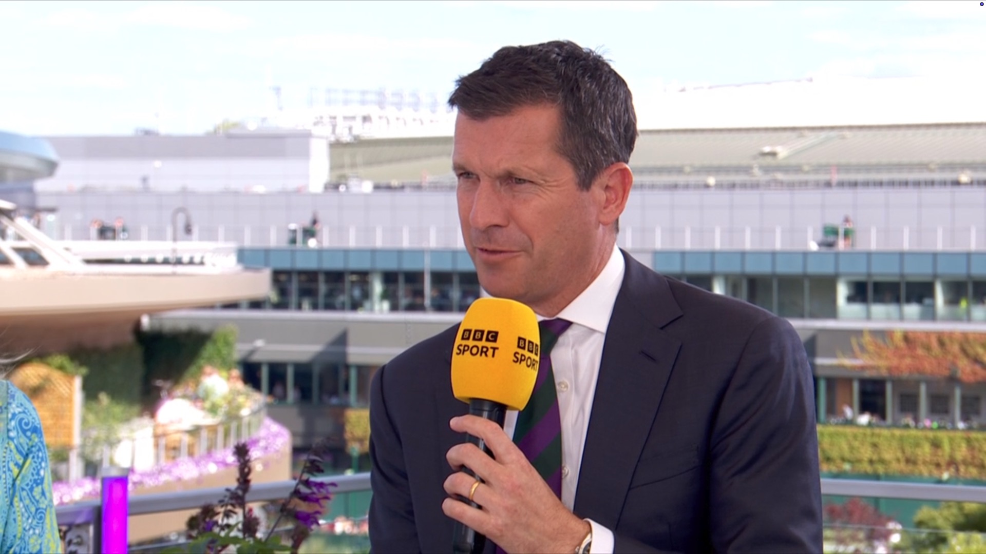 Tim Henman at Wimbledon for the BBC 2026