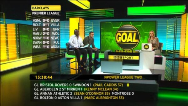 BBC Final Score in New Studio in Salford Manchester 1
