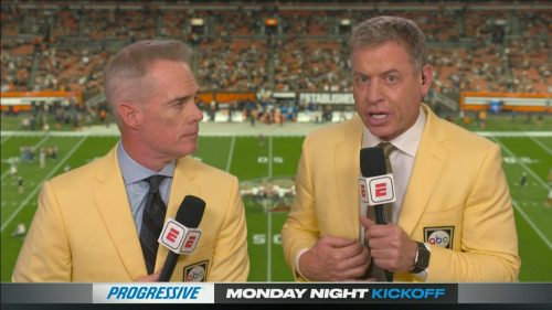 Troy Aikman wearing Yellow ABC Monday Night Football jacket