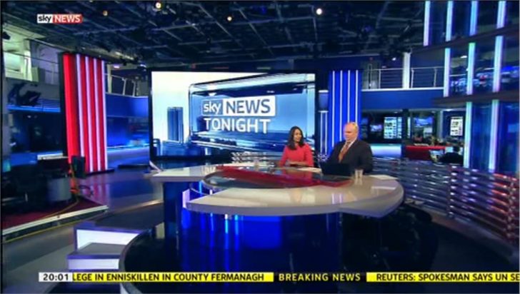 ‘Sky News Tonight’ comes from Osterley tonight due to powercut at Millbank