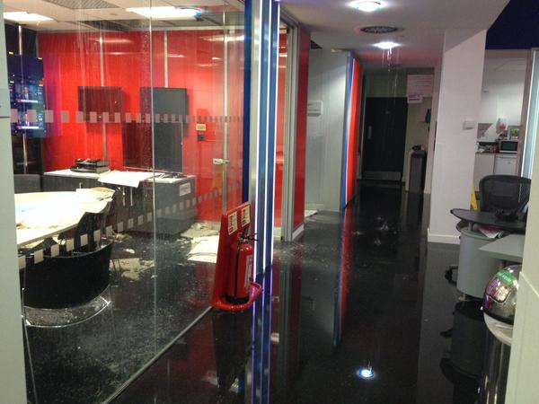 Sky Newsroom flooded; burst water pipe