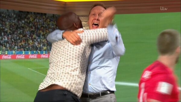 Gary Neville Ian Wright and Lee Dixon celebrate Englands win over Columbia 3