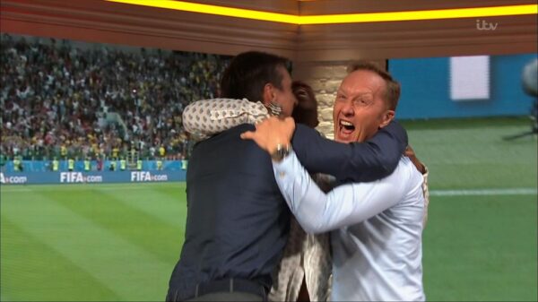 Gary Neville Ian Wright and Lee Dixon celebrate Englands win over Columbia 5