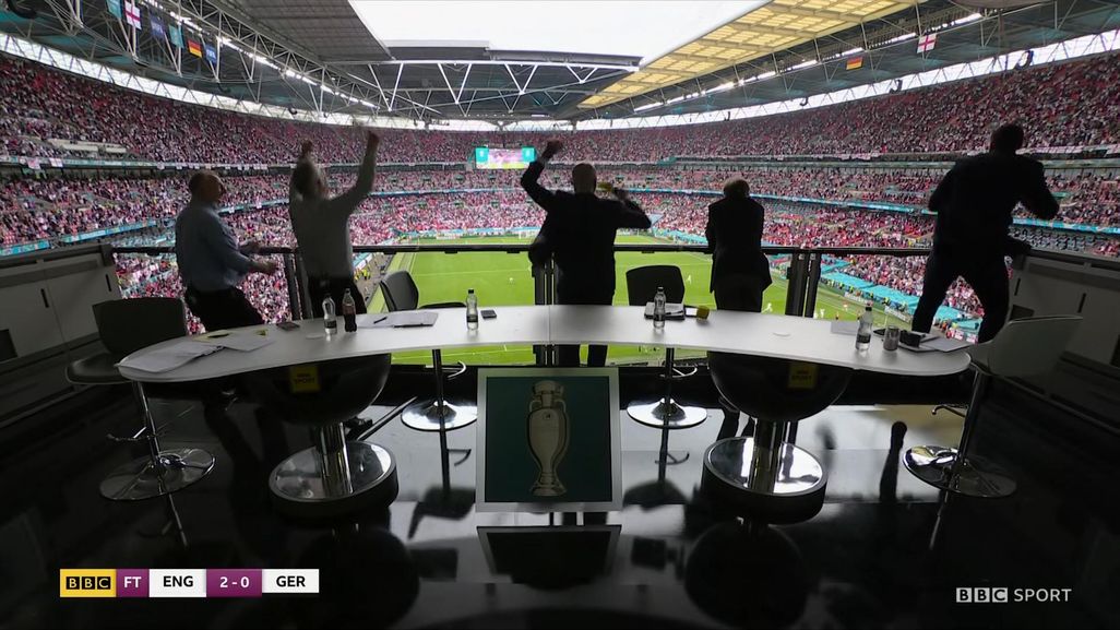 BBC Football Pundits celebrate Englands Goal